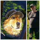 Peinture d'un chien sur jeans "Hatchi"