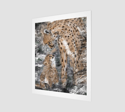 Art Print "Attachement" Guépard et son bébé Style 1 (16"x20")